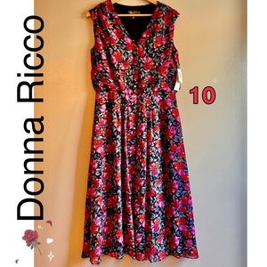 NWT 10 Donna Ricco sleeveless blouson drape chiffon shirt front brass buttons